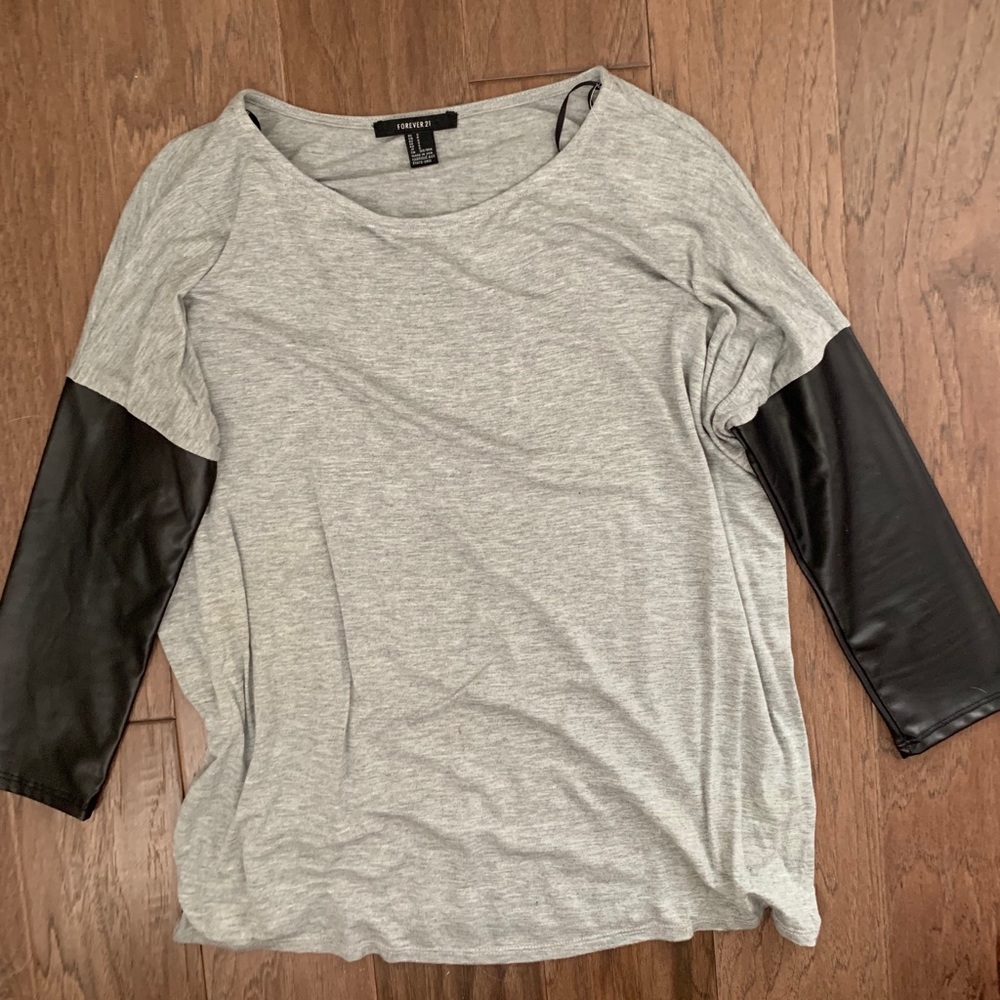 Forever 21 Leather Sleeve Tee